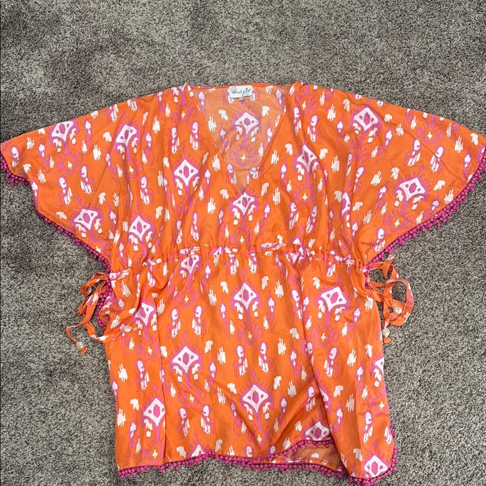 Mud Pie Orange Patterned Kaftan Beach Swim Coverup